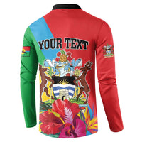 Colorful button sweatshirt back with YOUR TEXT print, tropical scene and birds