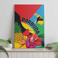 Tropical canvas wall art featuring two birds, palm leaves, flowers, and pineapple design