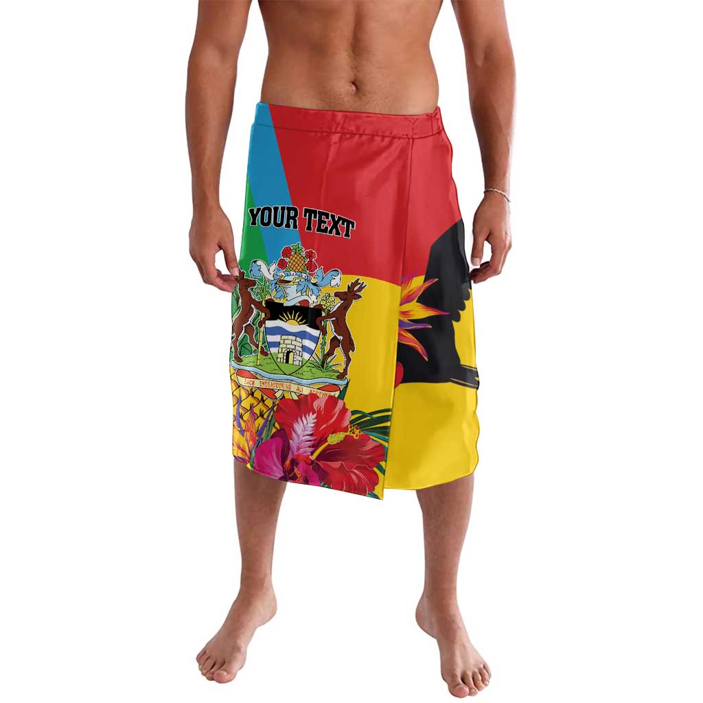 Personalized tropical print knee-length shorts with front custom text area, red yellow black