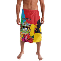 Personalized tropical print knee-length shorts with front custom text area, red yellow black