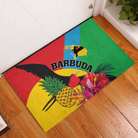 Tropical rubber doormat with colorful 'BARBUDA' bird and pineapple flowers pattern