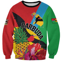 Colorful crewneck sweatshirt with BARBUDA graphic, tropical birds and plants, long sleeves