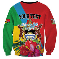 Colorful crewneck sweatshirt back with YOUR TEXT and tropical crest, flowers, long sleeves