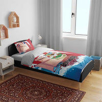 Bermuda bedding set with red and blue crest print, flag rays, BERMUDA text, 2 pillowcases