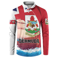 Red, white and blue Bermuda button sweatshirt with collar and printed crest front