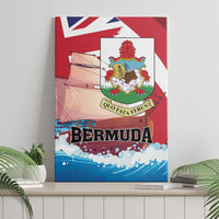 Bermuda canvas wall art showing crest logo, “BERMUDA” text, and blue ocean waves