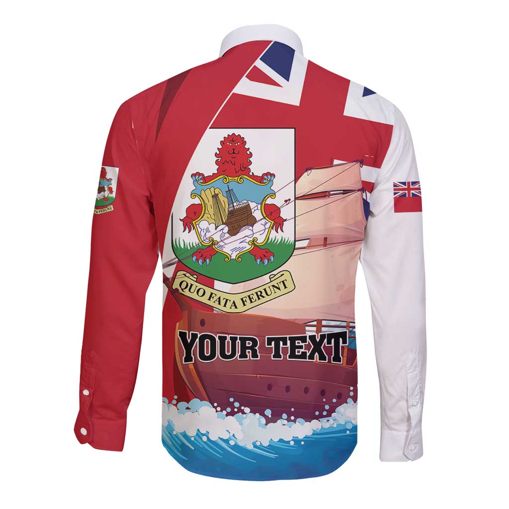 Red-and-white long-sleeve button shirt with Union Jack panel and 'YOUR TEXT'