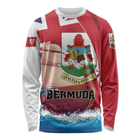 Personalized long sleeve shirt in red, white, and blue with Bermuda graphic and crest