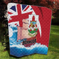 Bermuda quilt throw blanket with red and blue sections, Union Jack, and crest panel