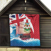 Bermuda quilt throw blanket displayed outdoors with quilted texture and Bermuda lettering