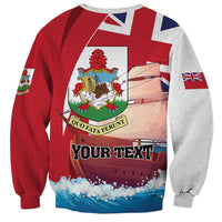Personalized Bermuda sweatshirt, red with gray sleeves, crest graphic and "Your Text" area
