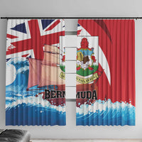 Bermuda window curtain panel set with red, blue, and white wave and flag print