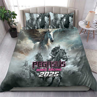 Gray Pegasus horse racing duvet with Pegasus and 2025 logo, plus matching pillowcases