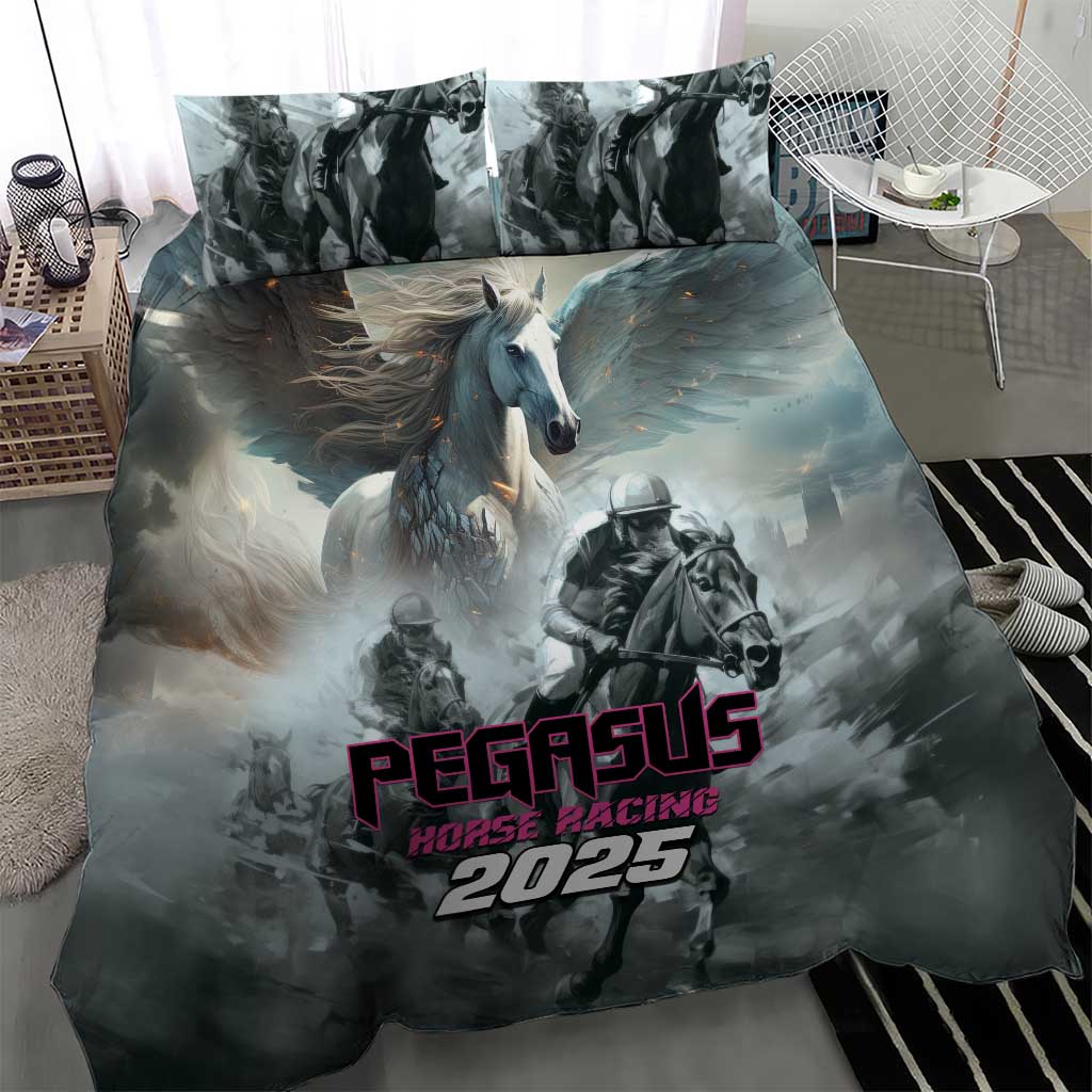 Gray Pegasus horse racing duvet and two pillowcases with Pegasus and 2025 design