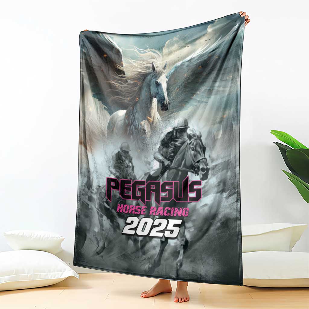 Gray Pegasus horse blanket with winged horse scene and “2025” title