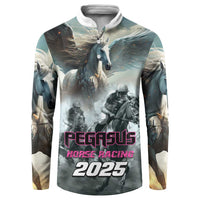 Pegasus horse racing 2025 henley sweatshirt, button front, full-color graphic