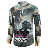 Pegasus horse racing 2025 henley sweatshirt with pink logo text and racing banner