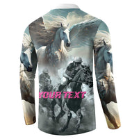 Pegasus horse racing 2025 henley sweatshirt back with YOUR TEXT magenta lettering
