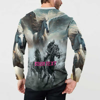 Pegasus horse racing 2025 henley sweatshirt back view, pegasus and riders print, YOUR TEXT