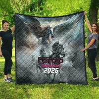 Gray diamond-quilted quilt with centered Pegasus Horse Racing 2025 logo