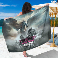 Gray Pegasus Horse Racing 2025 sarong with white horse and rider artwork