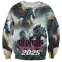 Unisex pullover sweatshirt with Pegasus horse racing 2025 graphic on front