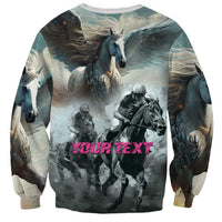 Unisex pullover sweatshirt with Pegasus horse racing graphic and Your Text print
