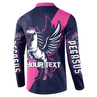Navy and pink pegasus button sweatshirt with back pegasus graphic and Your Text