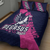 Navy pegasus quilt with pink diagonal panel, large horse graphic, and 2025 text