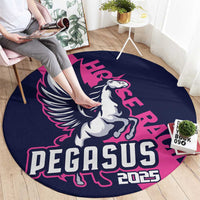 Round navy rug featuring centered Pegasus graphic and PEGASUS 2025 lettering