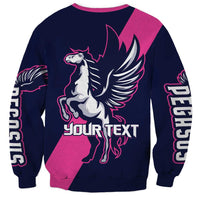 Unisex navy and pink pegasus sweatshirt with YOUR TEXT racing graphic