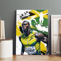 Framed canvas wall art featuring a runner portrait with green, yellow, and white graphics.