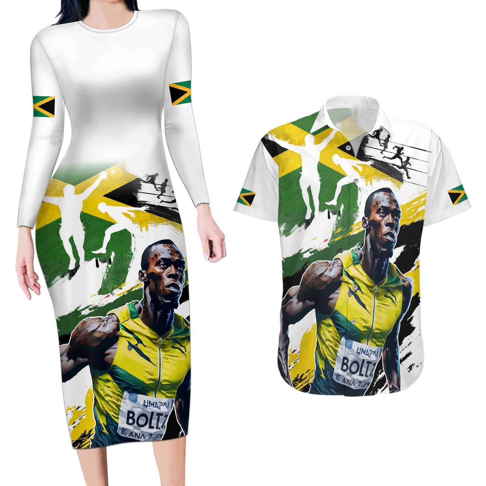 Jamaica Couples Matching Long Sleeve Bodycon Dress and Hawaiian Shirt Proud to be Lightning Bolt - Wonder Print Shop