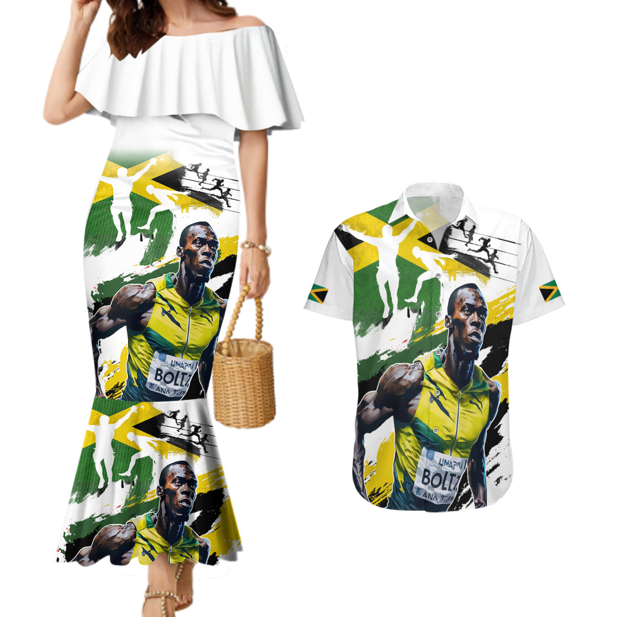 Jamaica Couples Matching Mermaid Dress and Hawaiian Shirt Proud to be Lightning Bolt - Wonder Print Shop