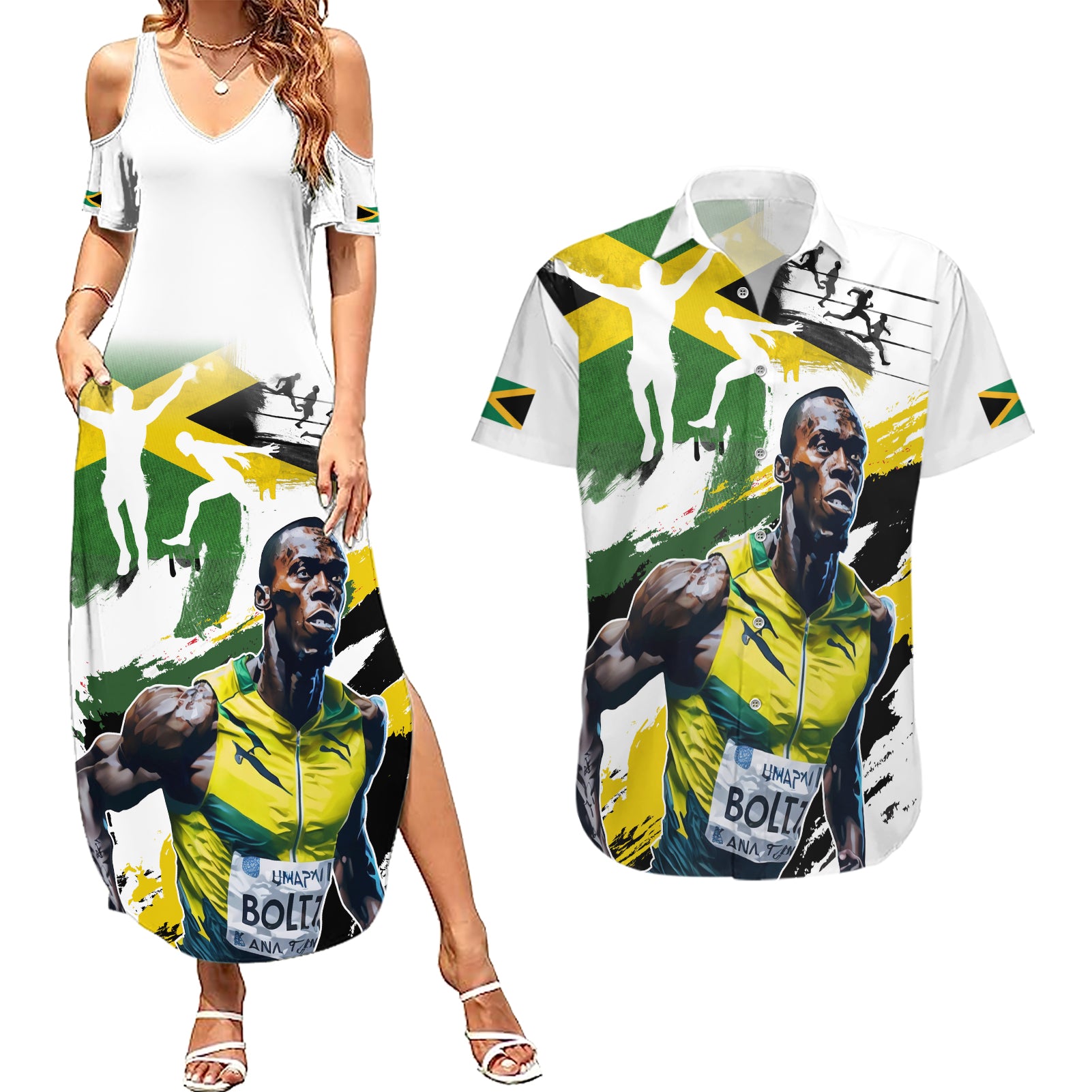 Jamaica Couples Matching Summer Maxi Dress and Hawaiian Shirt Proud to be Lightning Bolt - Wonder Print Shop