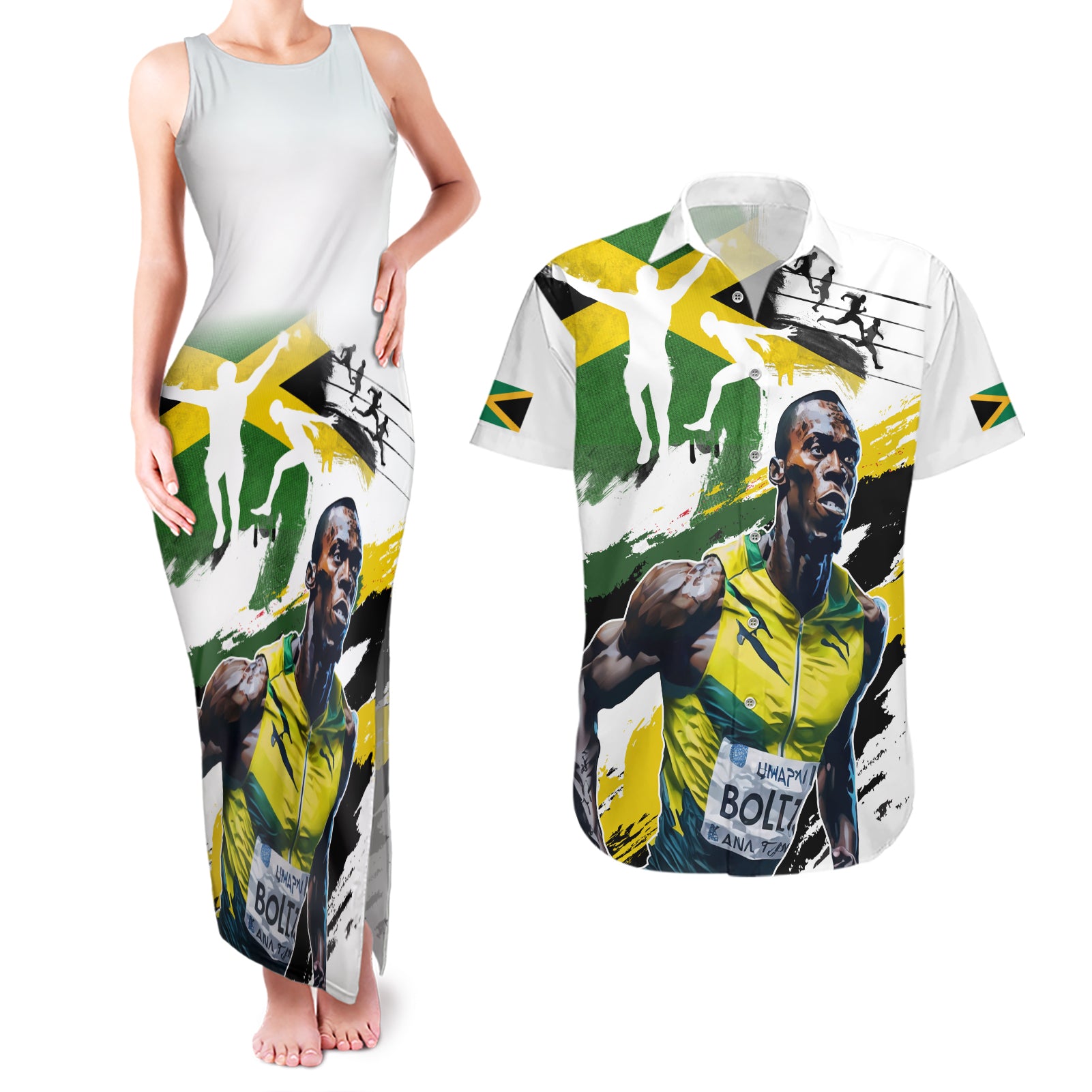 Jamaica Couples Matching Tank Maxi Dress and Hawaiian Shirt Proud to be Lightning Bolt - Wonder Print Shop