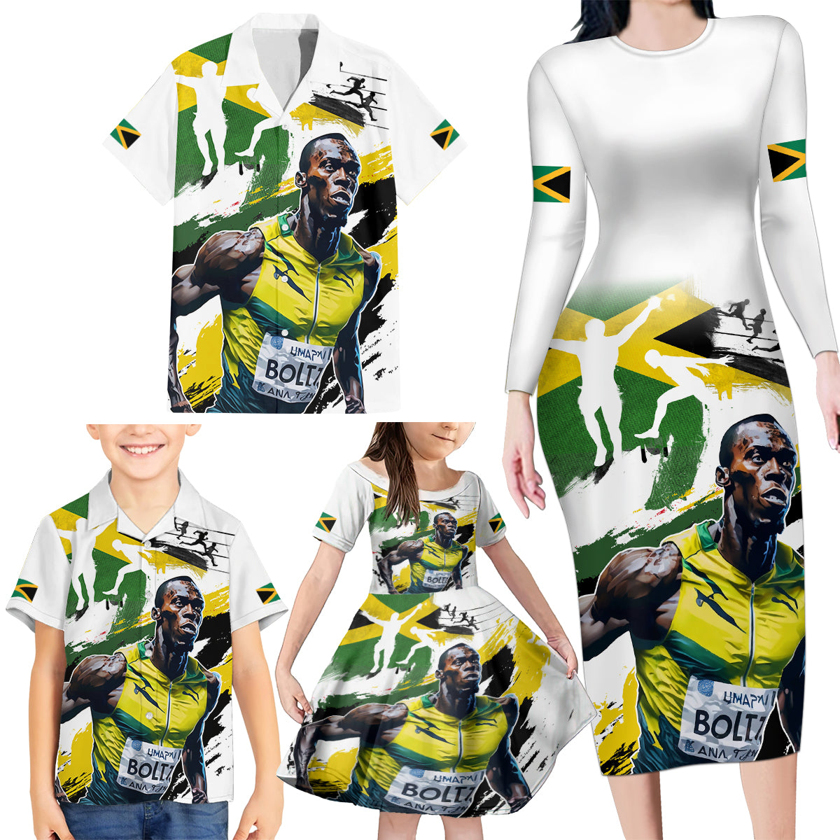 Jamaica Family Matching Long Sleeve Bodycon Dress and Hawaiian Shirt Proud to be Lightning Bolt - Wonder Print Shop