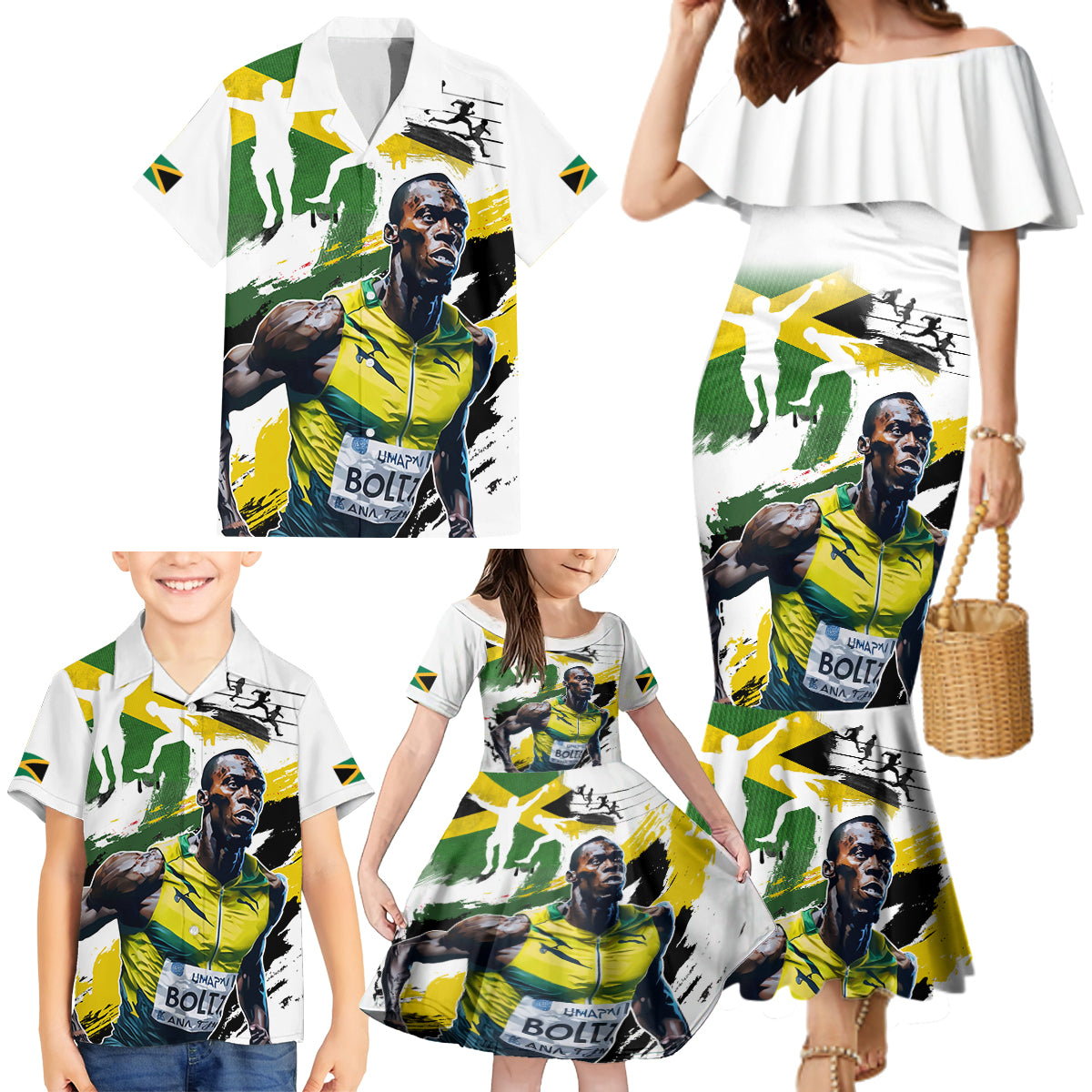 Jamaica Family Matching Mermaid Dress and Hawaiian Shirt Proud to be Lightning Bolt - Wonder Print Shop