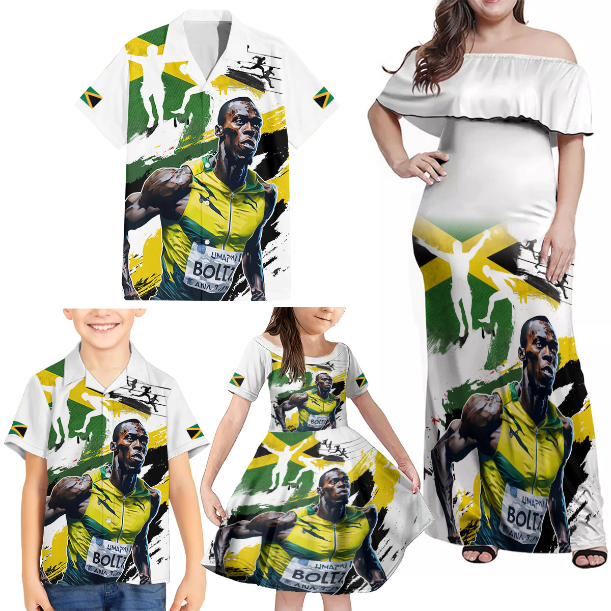 Jamaica Family Matching Off Shoulder Maxi Dress and Hawaiian Shirt Proud to be Lightning Bolt - Wonder Print Shop