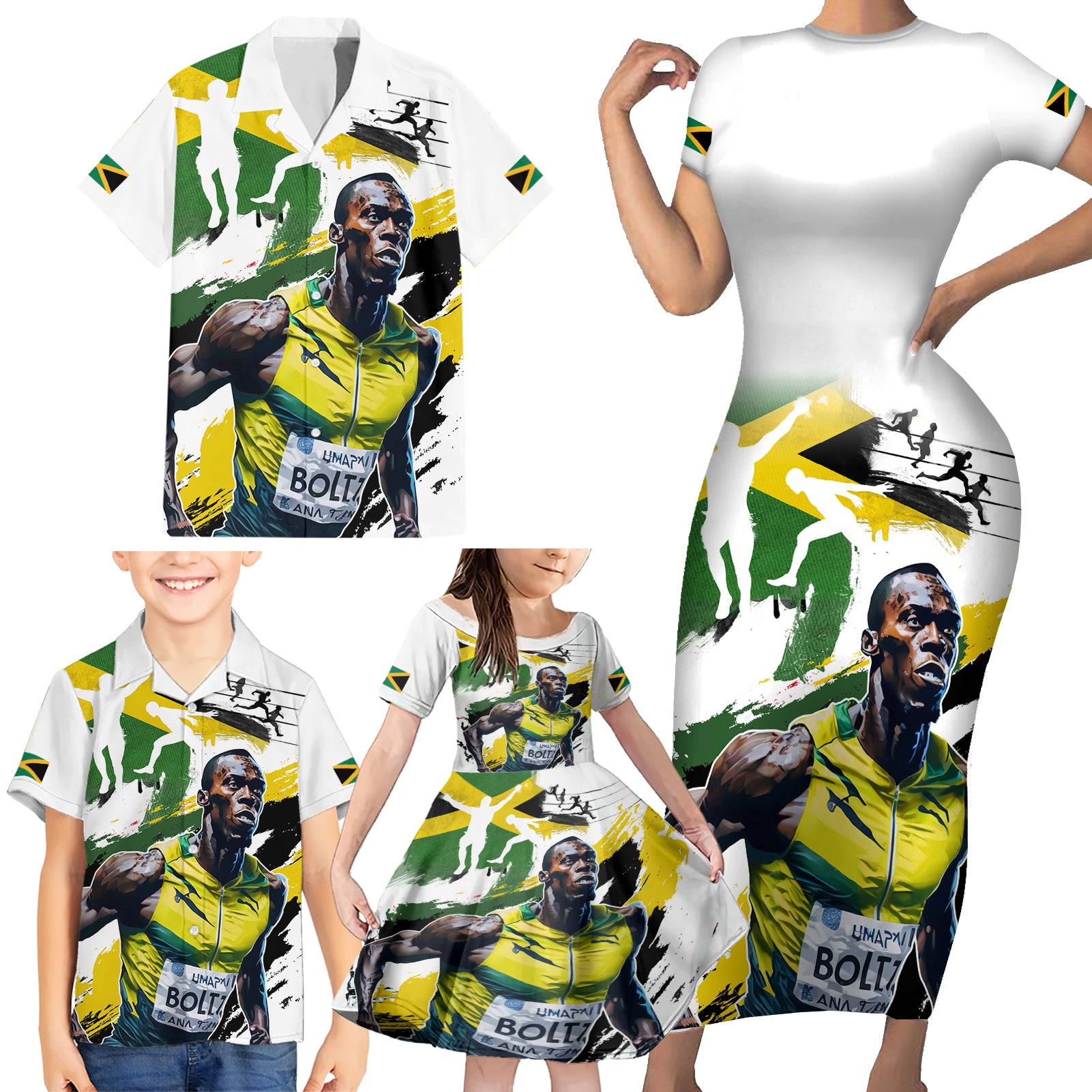 Jamaica Family Matching Short Sleeve Bodycon Dress and Hawaiian Shirt Proud to be Lightning Bolt - Wonder Print Shop