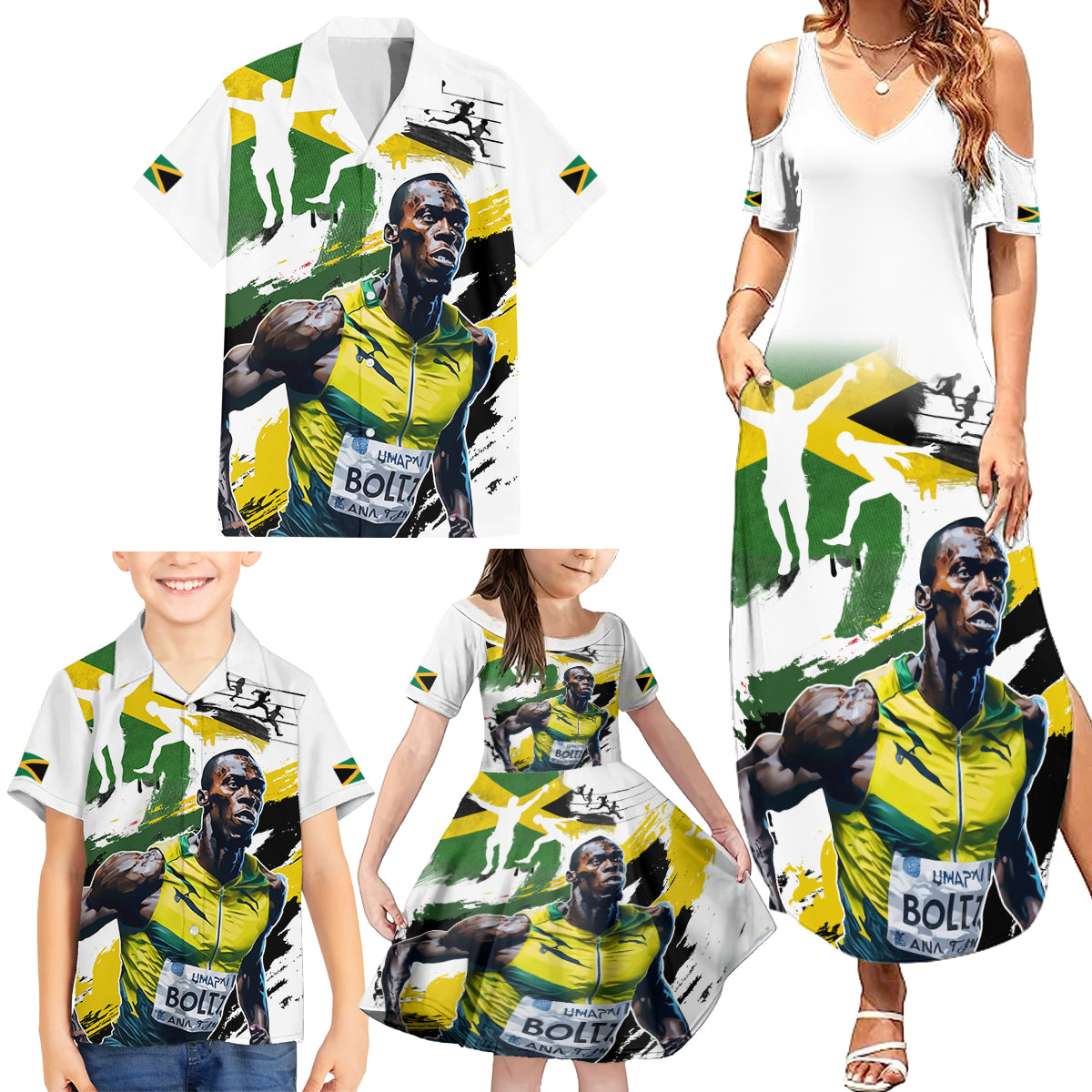 Jamaica Family Matching Summer Maxi Dress and Hawaiian Shirt Proud to be Lightning Bolt