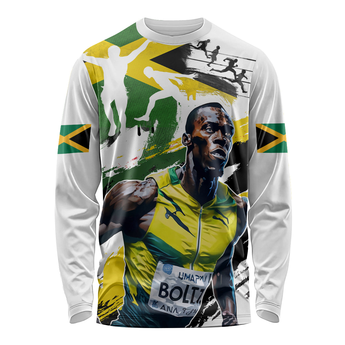 Lightning Bolt LT03 long sleeve shirt, white Jamaica flag athlete print