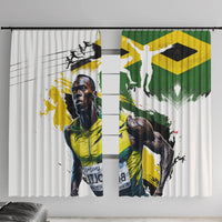 Window curtains with Jamaica flag print, white background, two panels on a rod