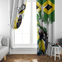 Window curtain set with Jamaica flag artwork, white base fabric, two hanging panels