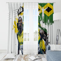 Jamaica flag print window curtains with white sheer background and two hanging panels