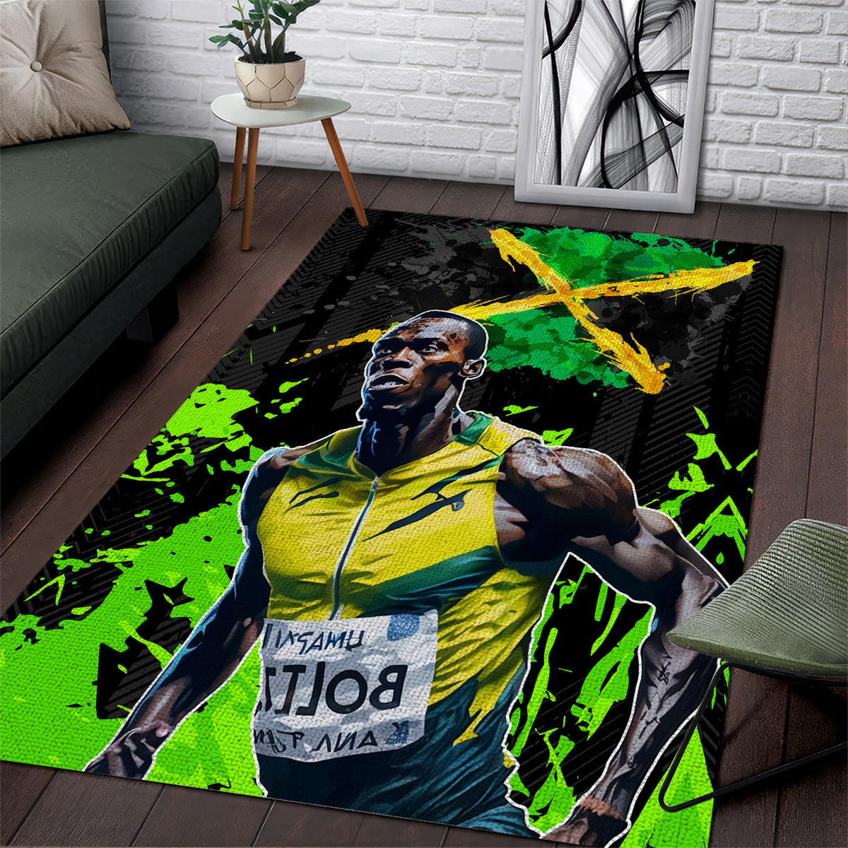 Jamaica Lightning Bolt Area Rug Proud of Jumieka Splash Style Black Color - Wonder Print Shop