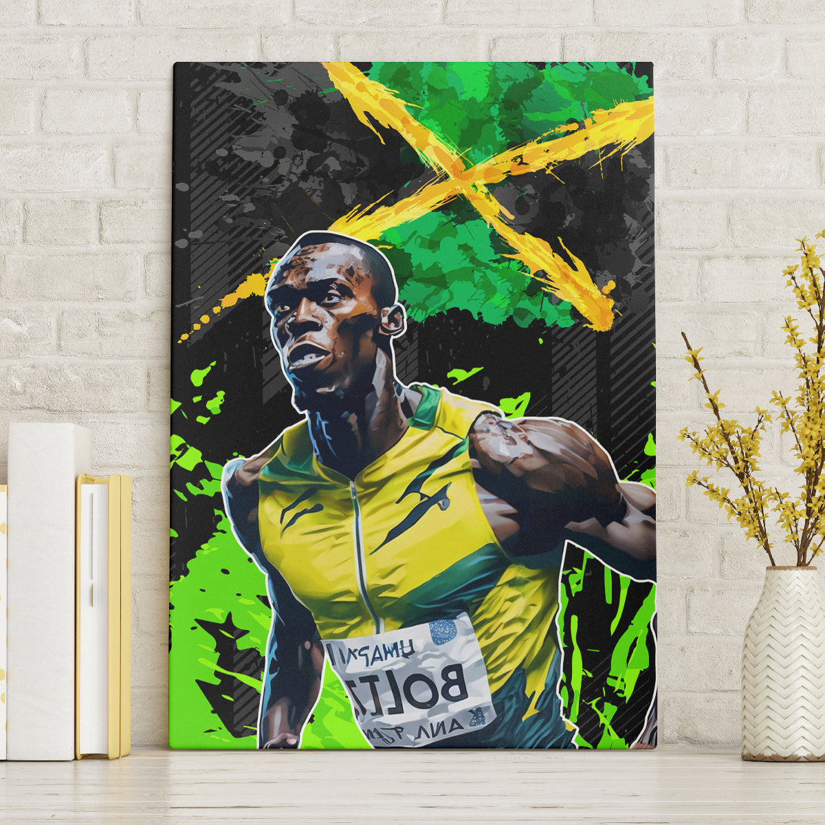 Jamaica Lightning Bolt Canvas Wall Art Proud of Jumieka Splash Style Black Color - Wonder Print Shop