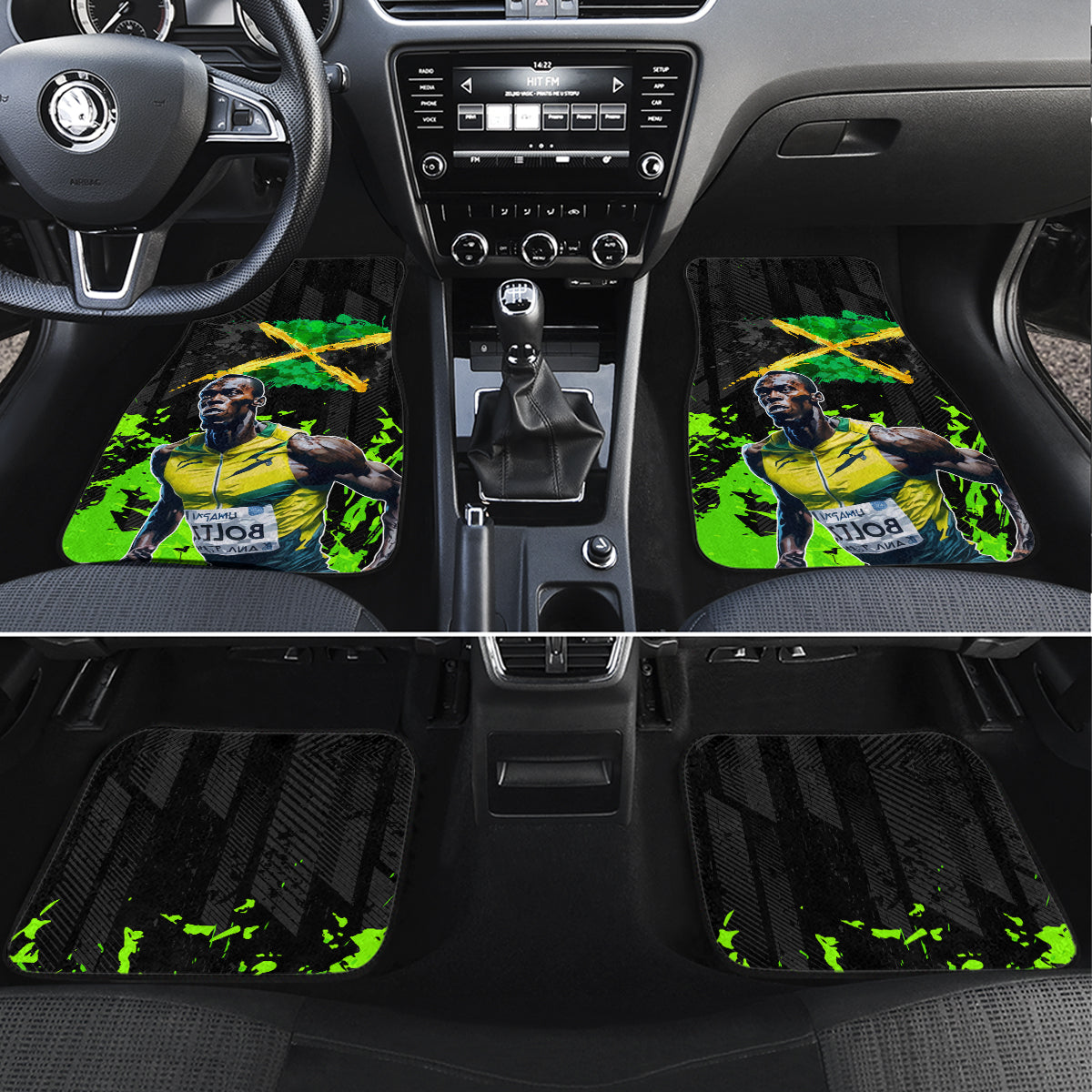 Jamaica Lightning Bolt Car Mats Proud of Jumieka Splash Style Black Color - Wonder Print Shop