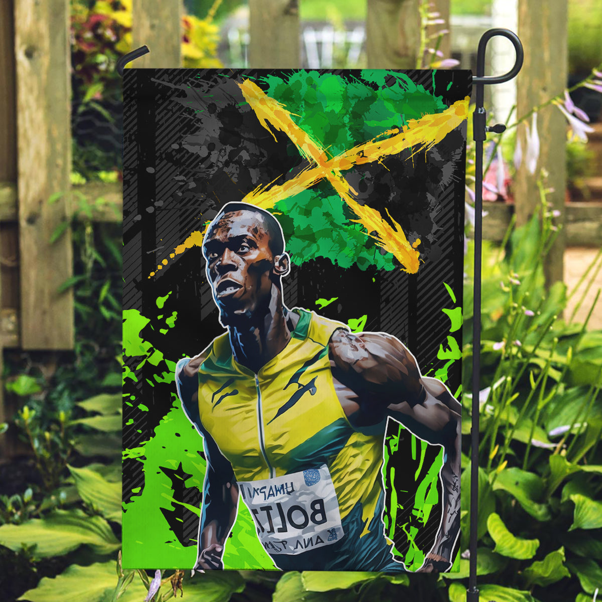 Jamaica Lightning Bolt Garden Flag Proud of Jumieka Splash Style Black Color - Wonder Print Shop