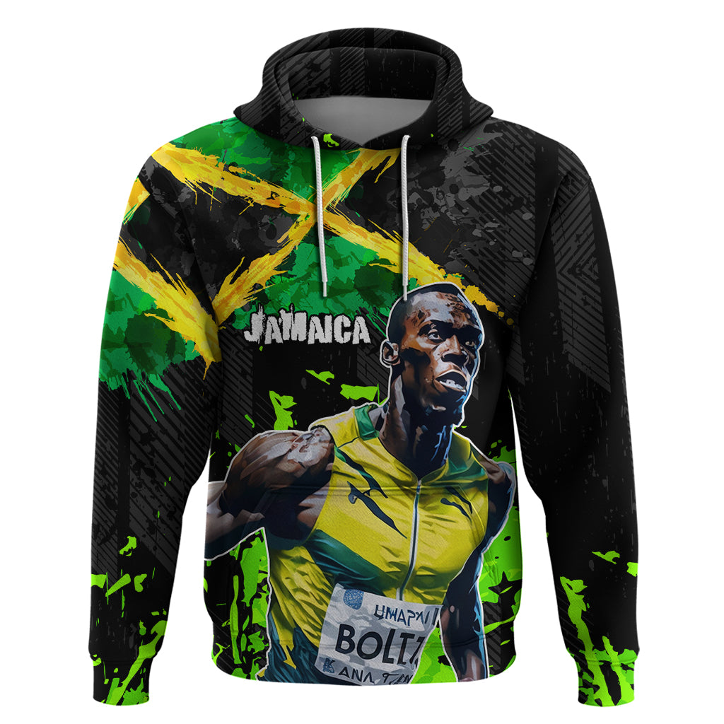 Jamaica Lightning Bolt Hoodie Proud of Jumieka Splash Style Black Color